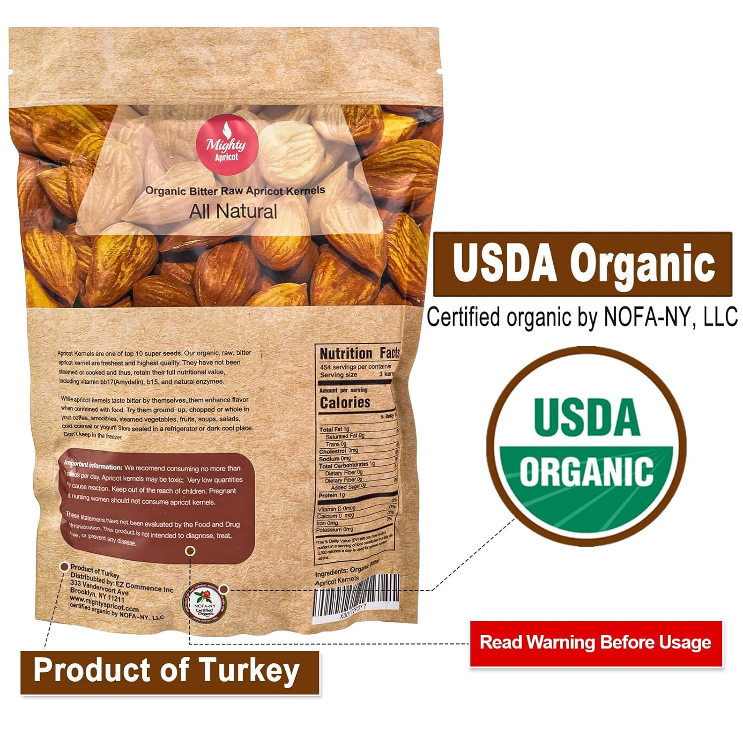 USDA Organic Bitter Apricot Kernels(1Lb) 16Oz, Natural Raw Bitter Apricot See…