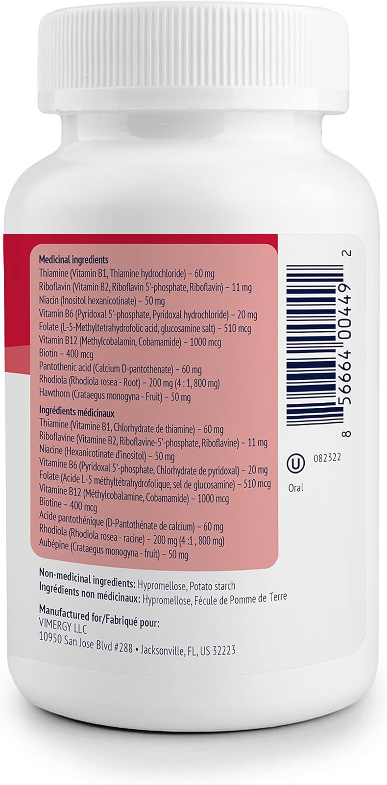 Vimergy Adapto B Complex, 120 Servings – High Potency with 8 B Vitamins, Rhodiol