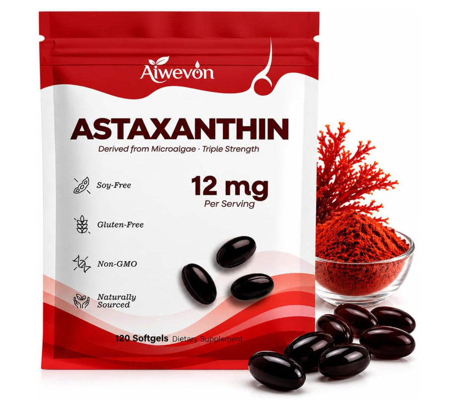 Astaxanthin 12mg Natural Microalgae MCT Oil Eye Skin Joint Support 120 Softgels