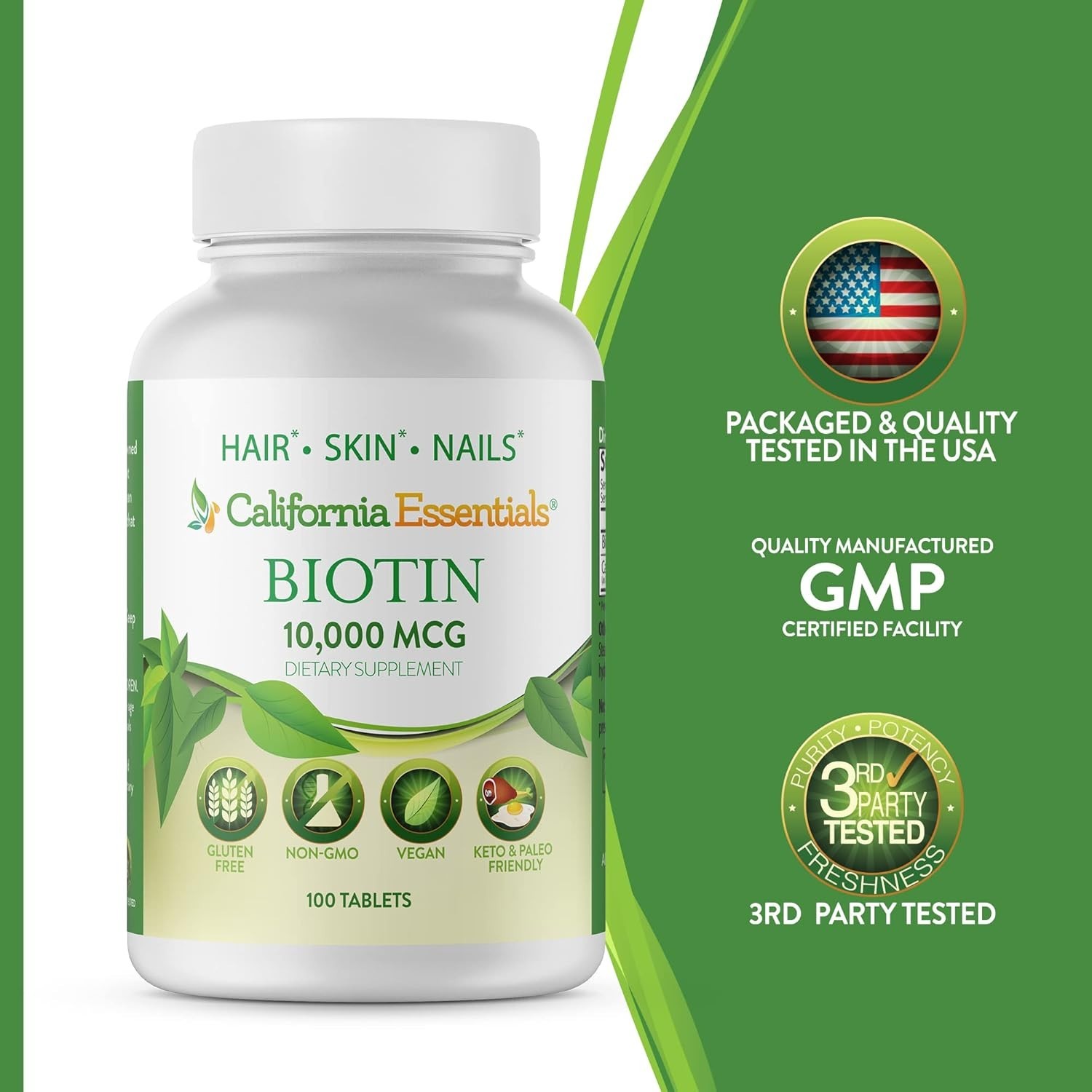 Biotin 10000mcg + Calcium | Max Strength Hair Growth & Nail Support Supplement