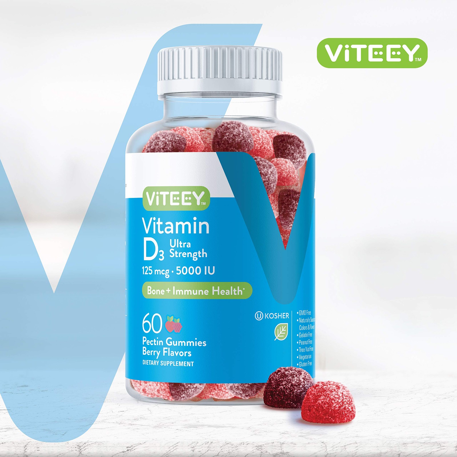 Viteey Vitamin D3 Gummies for 1 Count (Pack of 60), 60 1)