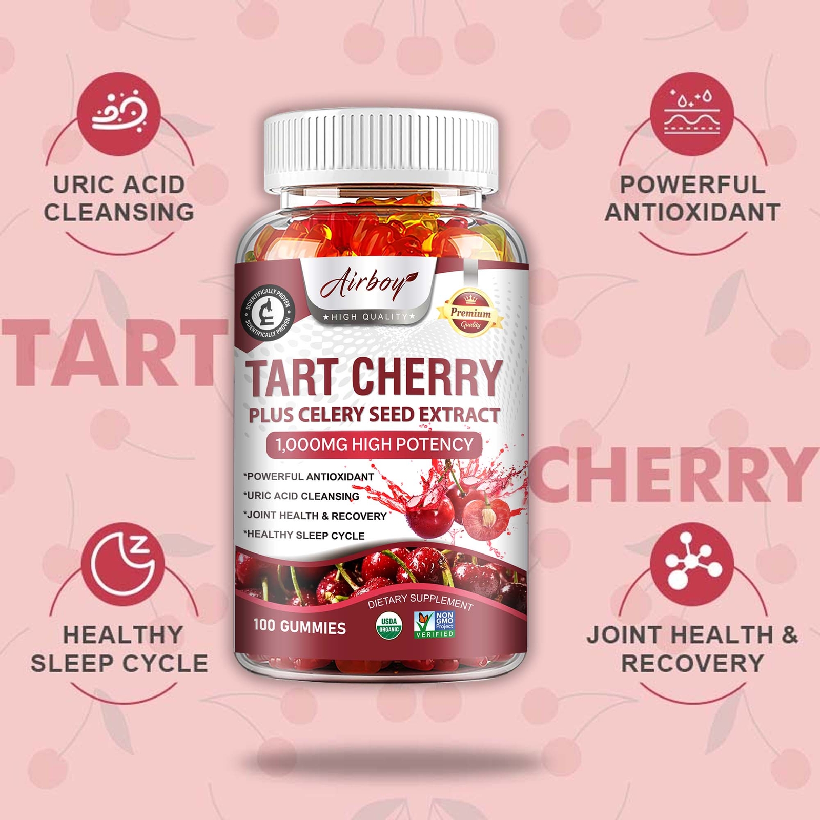 Tart Cherry- Antioxidant Rich Gout Arthritis Pain Relief, Mobility & Flexibility