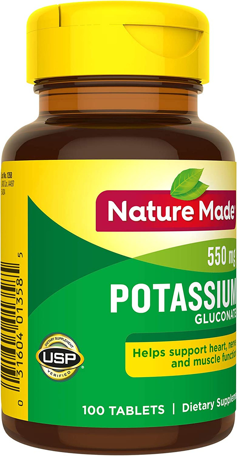 Nature Made Potassium Gluconate 550 mg, Supplement for Heart Health, 100 Tablets