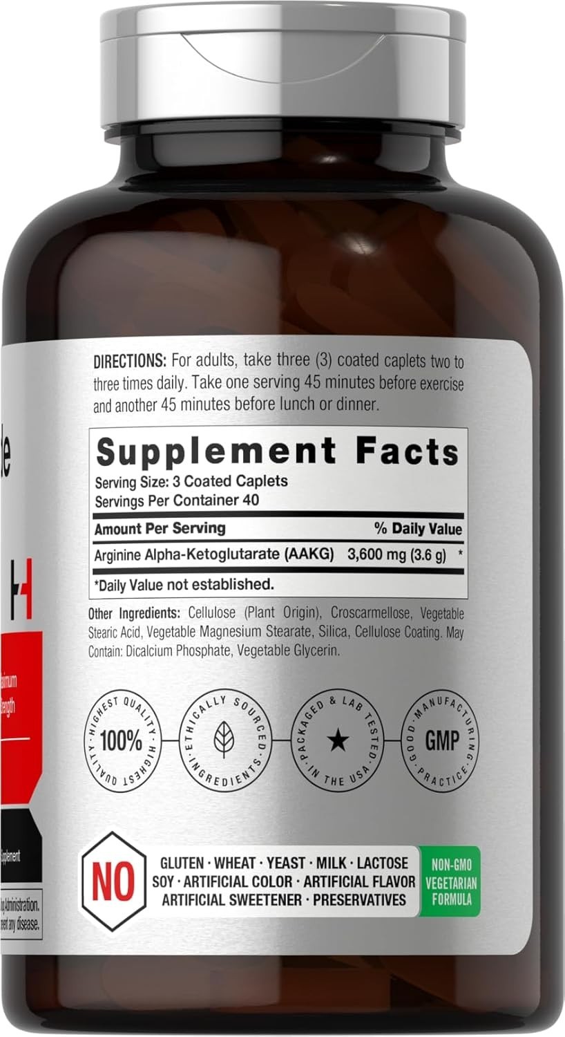 Horbäach Nitric Oxide Max 3600mg | 120 Caplets | with Arginine AAKG for Men and