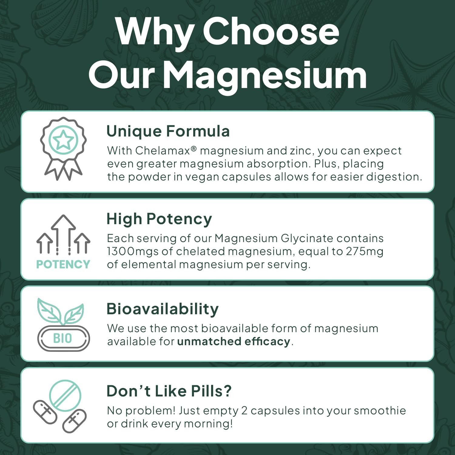 Organics Ocean Pure Magnesium Glycinate with Zinc – 90 Count (Pack of 1)