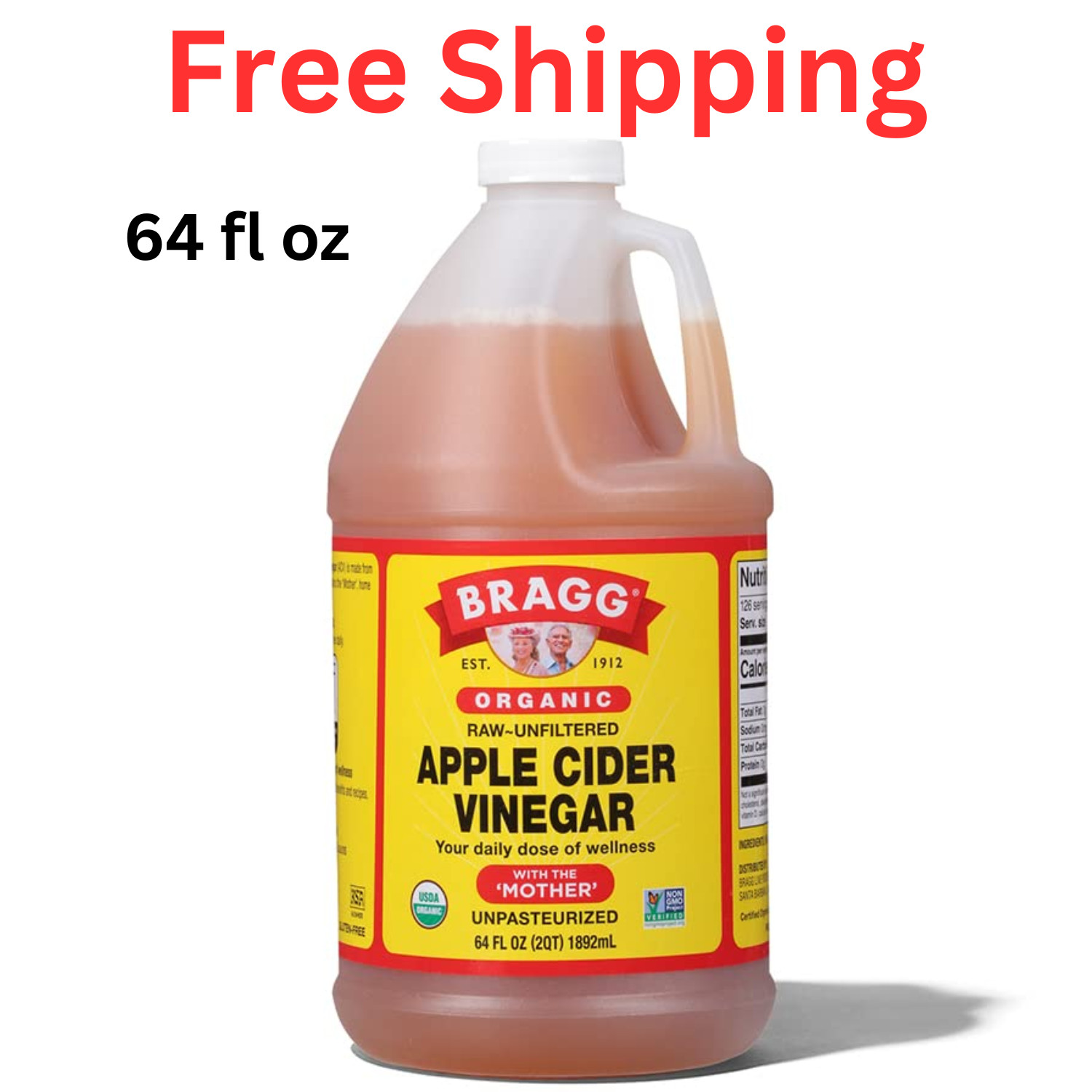 Bragg Organic Apple Cider Vinegar with the Mother, 64 fl oz – Raw and Unfiltered