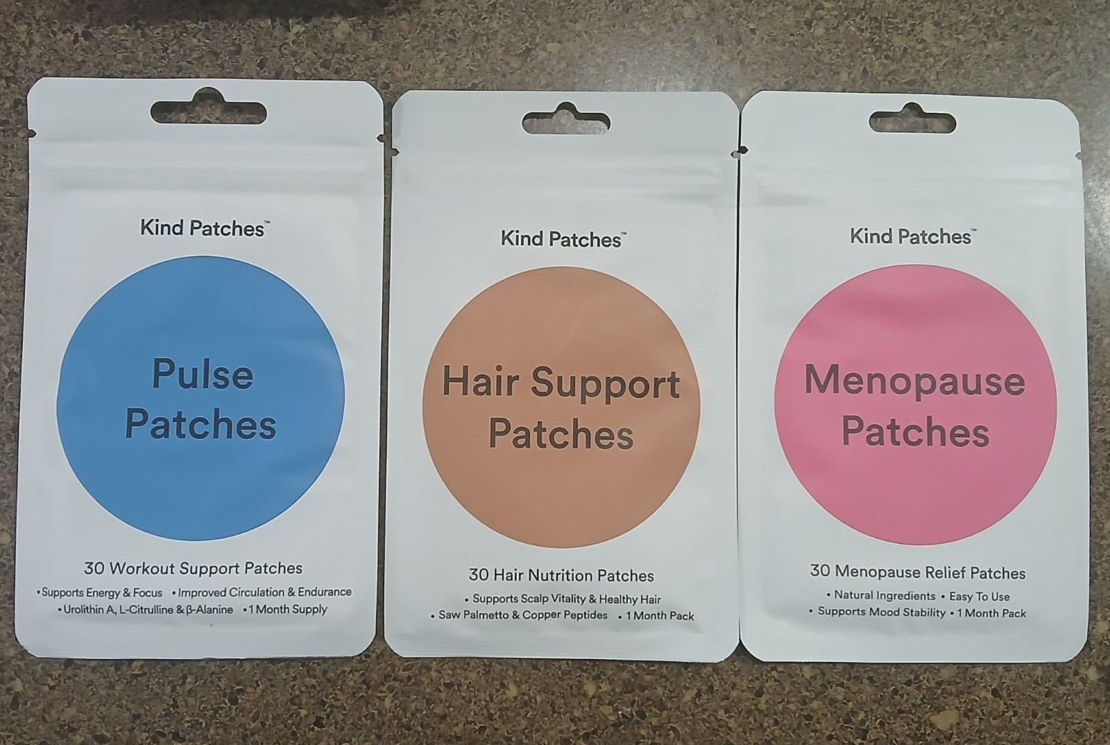 Kind Patches Lot: Pulse Workout + Hair + Menopause Relief 90 Patches Total