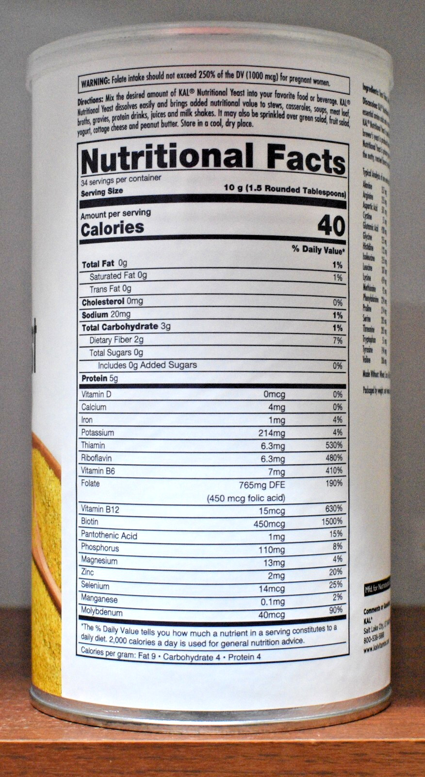 KAL Nutritional Yeast Flakes Unsweetened 12 oz 340 g Fortified Gluten-Free