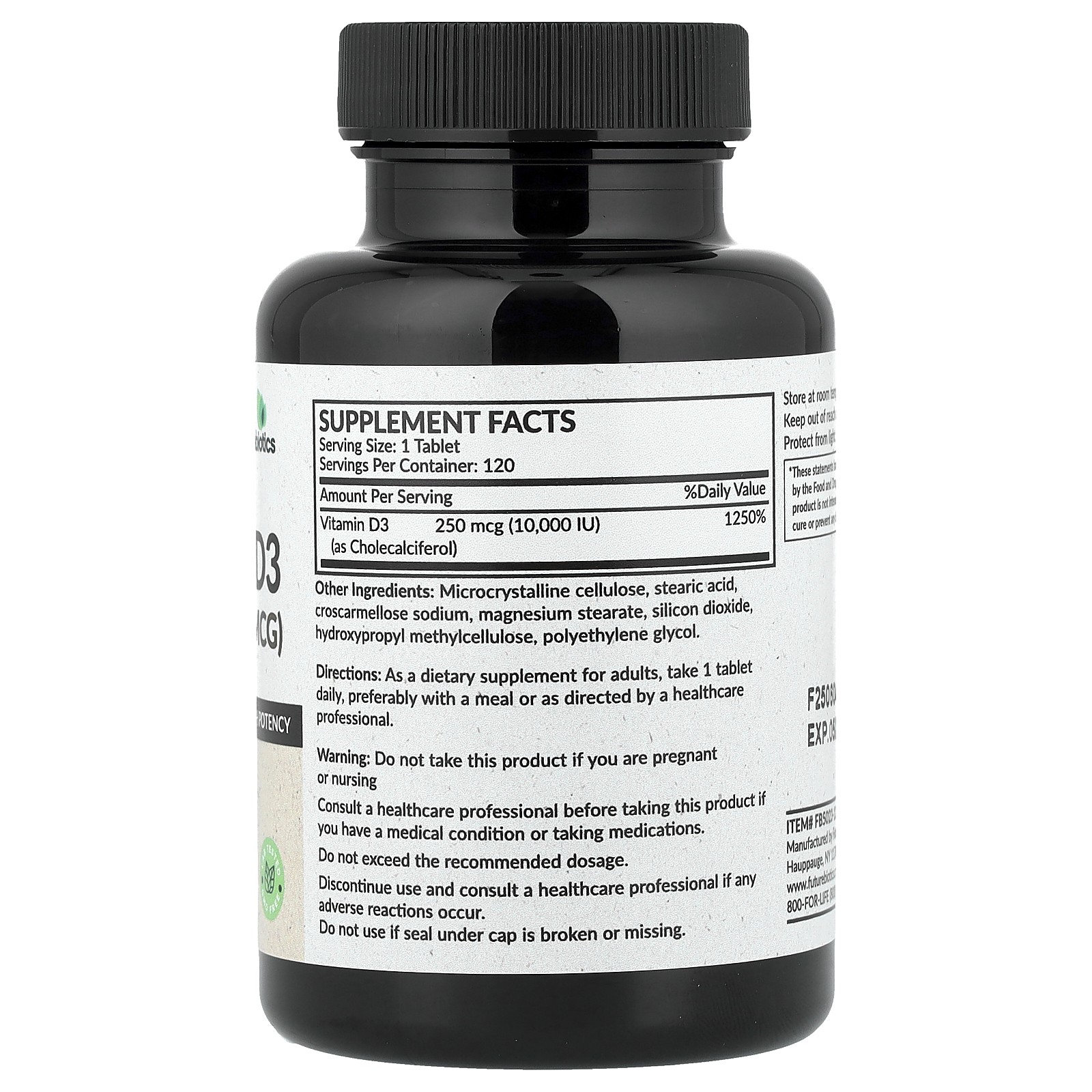 Vitamin D3, 250 mcg (10,000 IU), 120 Tablets