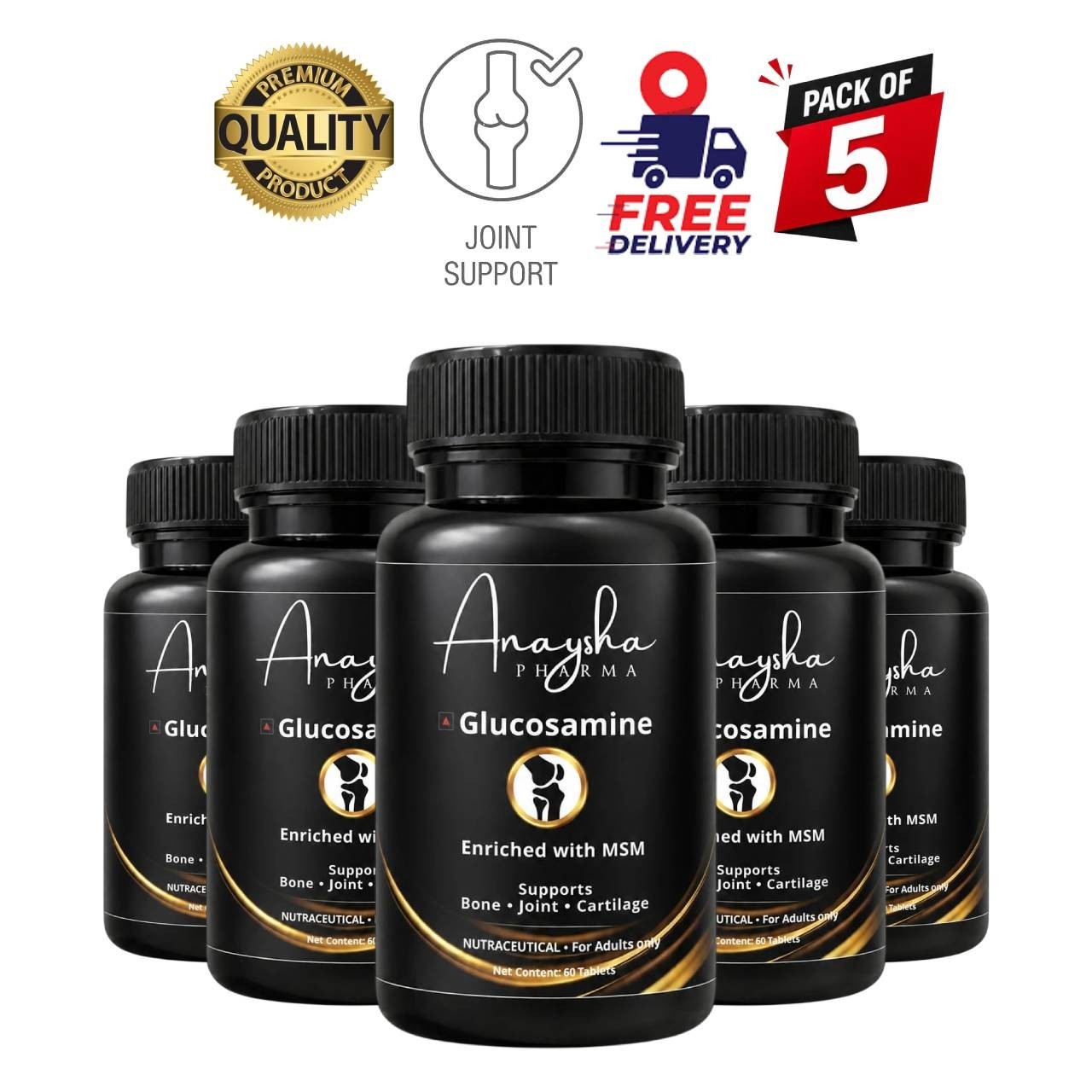 5 Pack A.naysha Pharma Glucosamine MSM 60 Capsules