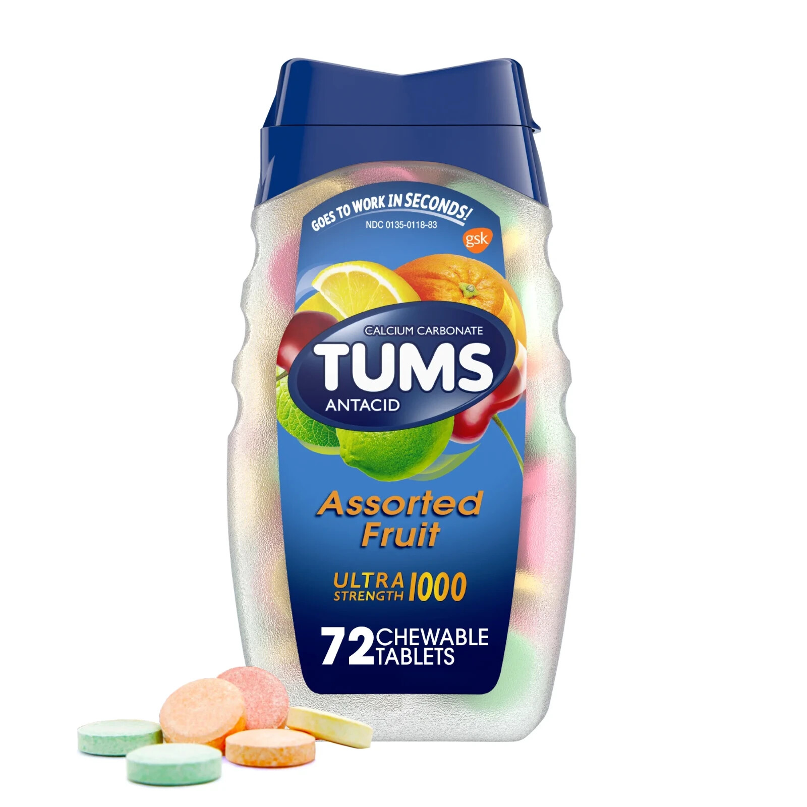 Tums Antacid Ultra Strength 1000 Assorted Fruit 72 Tablets NEW FACTORY SEALED