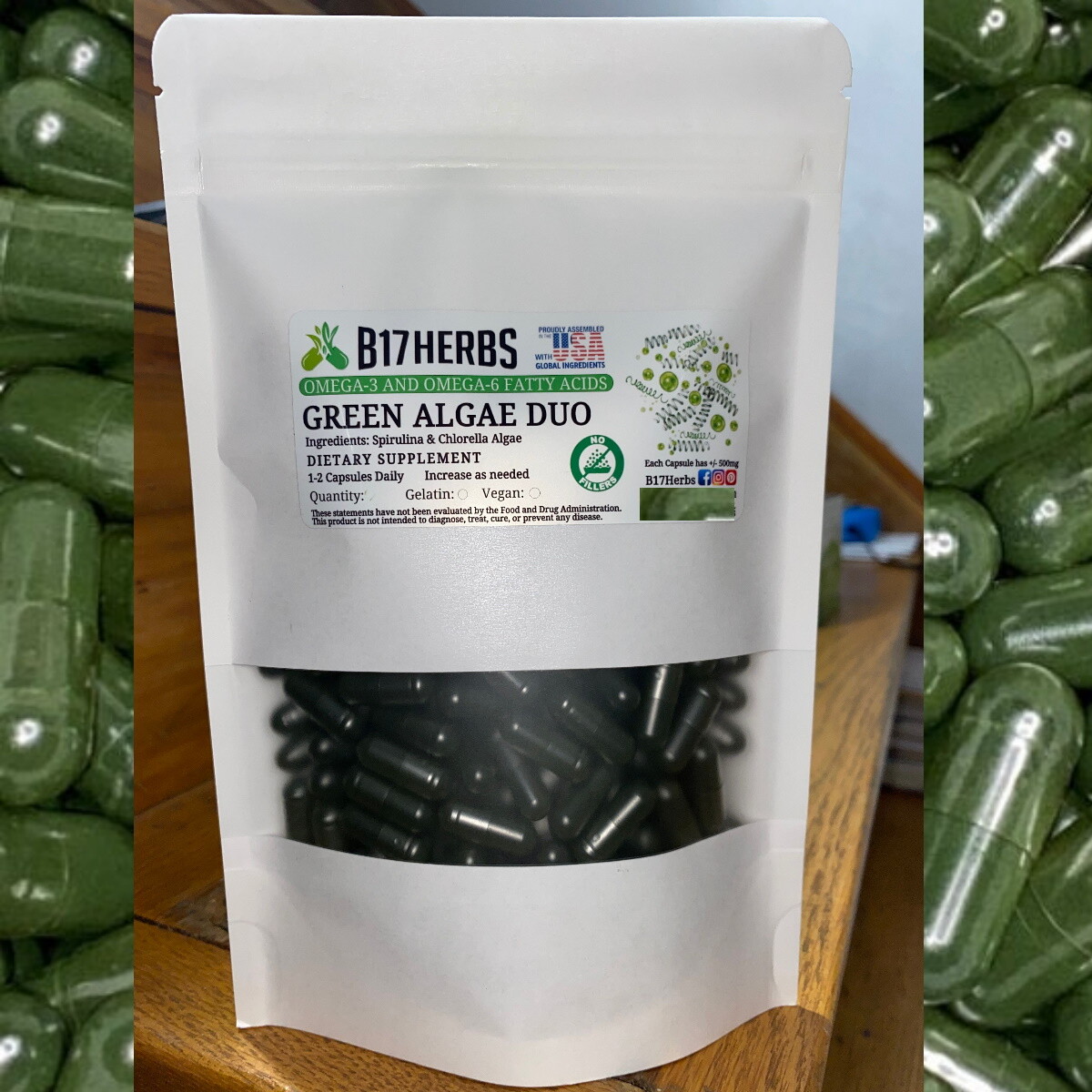 Pure Spirulina & Chlorella Caps – Superfood – Green Algea Duo – 100 Veg. Caps