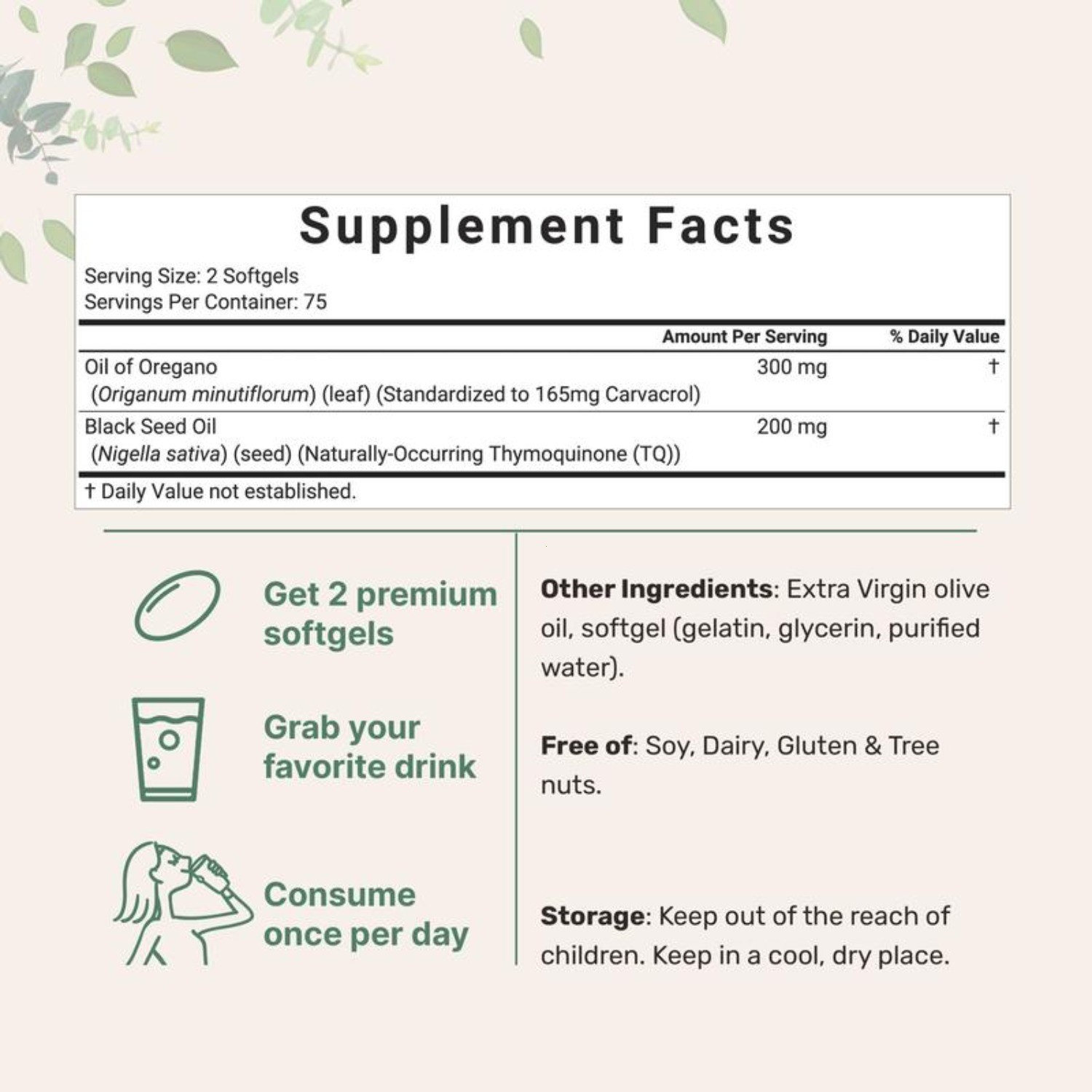 2 in 1 Oil of Oregano & Black Seed Softgels Count with Carvacrol,Immune Support