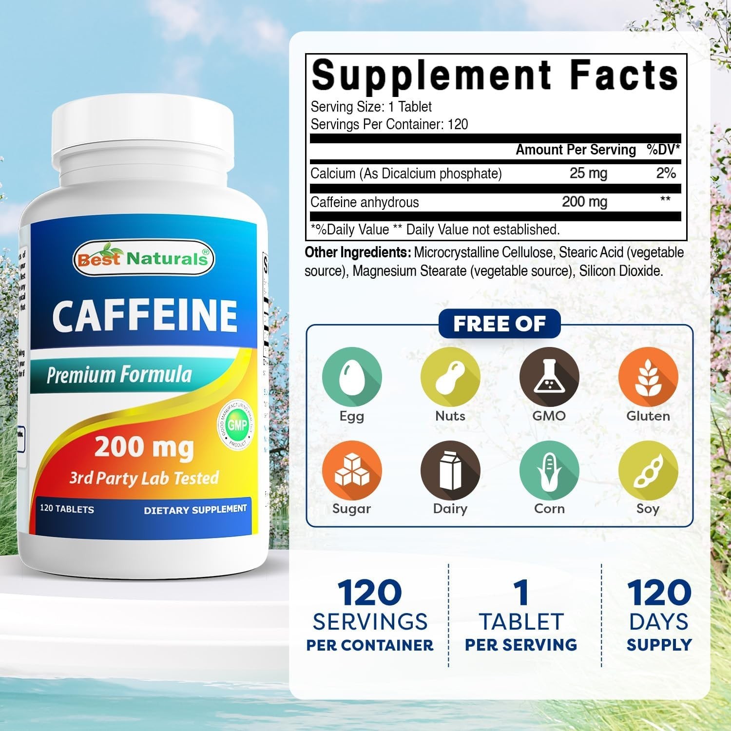 Best Naturals Caffeine 200 mg 120 Tabs