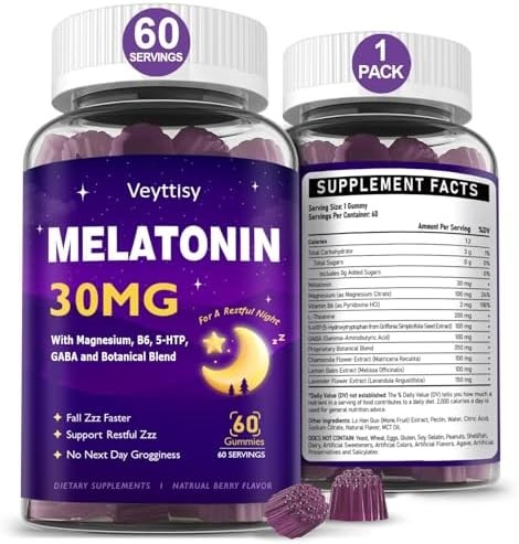 30mg Melatonin Gummies Magnesium GABA Vegan Mixed Berry 60 Count