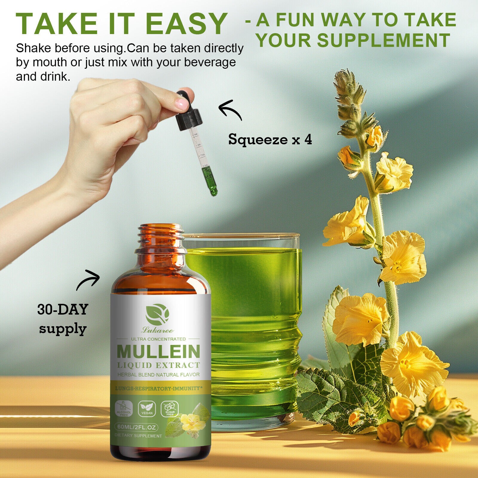 60ML Mullein Leaf Extract Natural Drops Healthy Lung Cleanse Respiratory 2 Pack