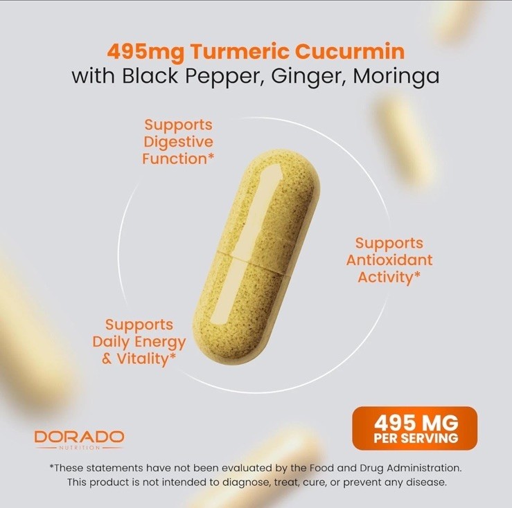 Turmeric Curcumin Supplement with Black Pepper, Ginger, 120 Count (Pack of 1)