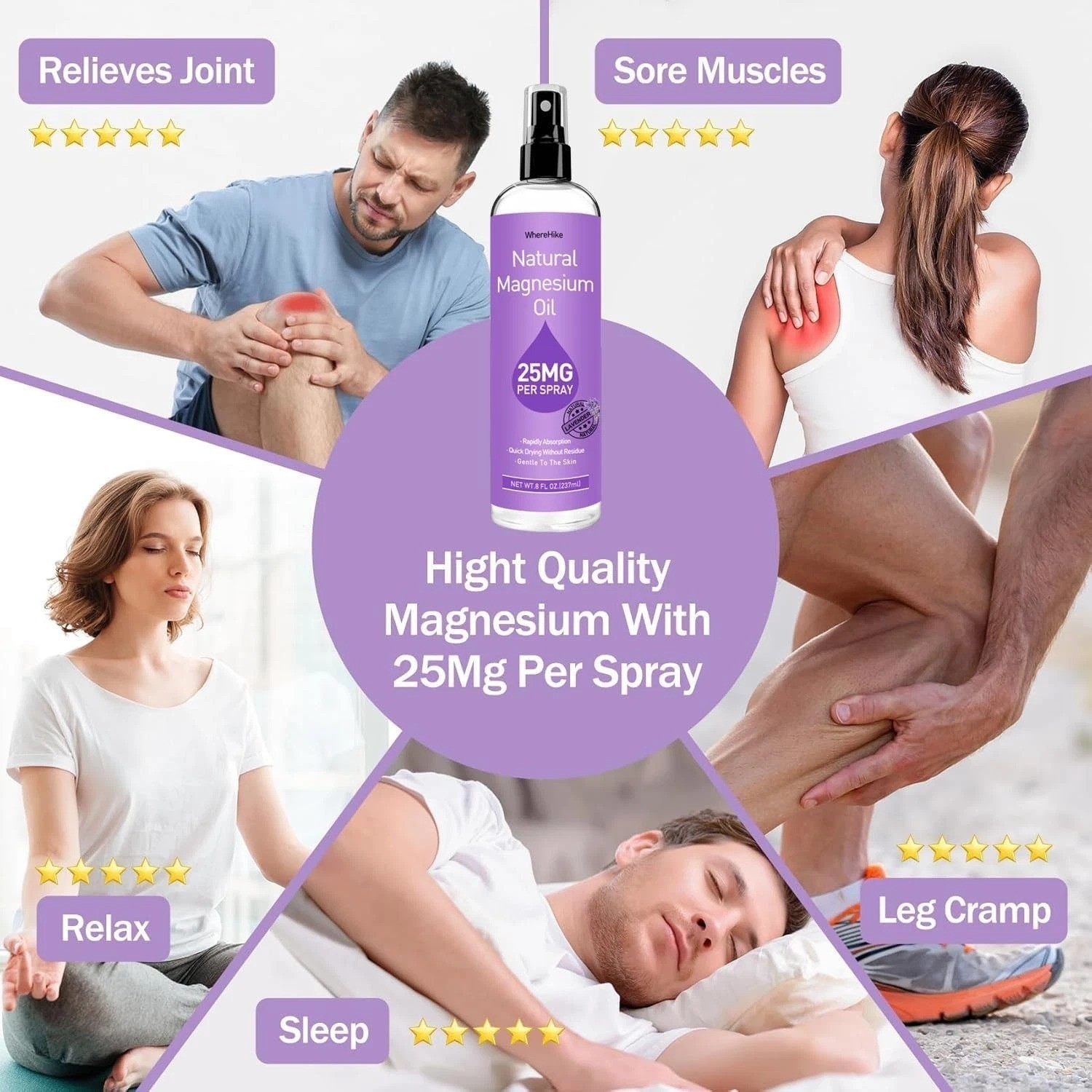 Magnesium Oil Spray – For Feet, Sleep & Muscle Relief, Vanilla/Lavender/Natural.