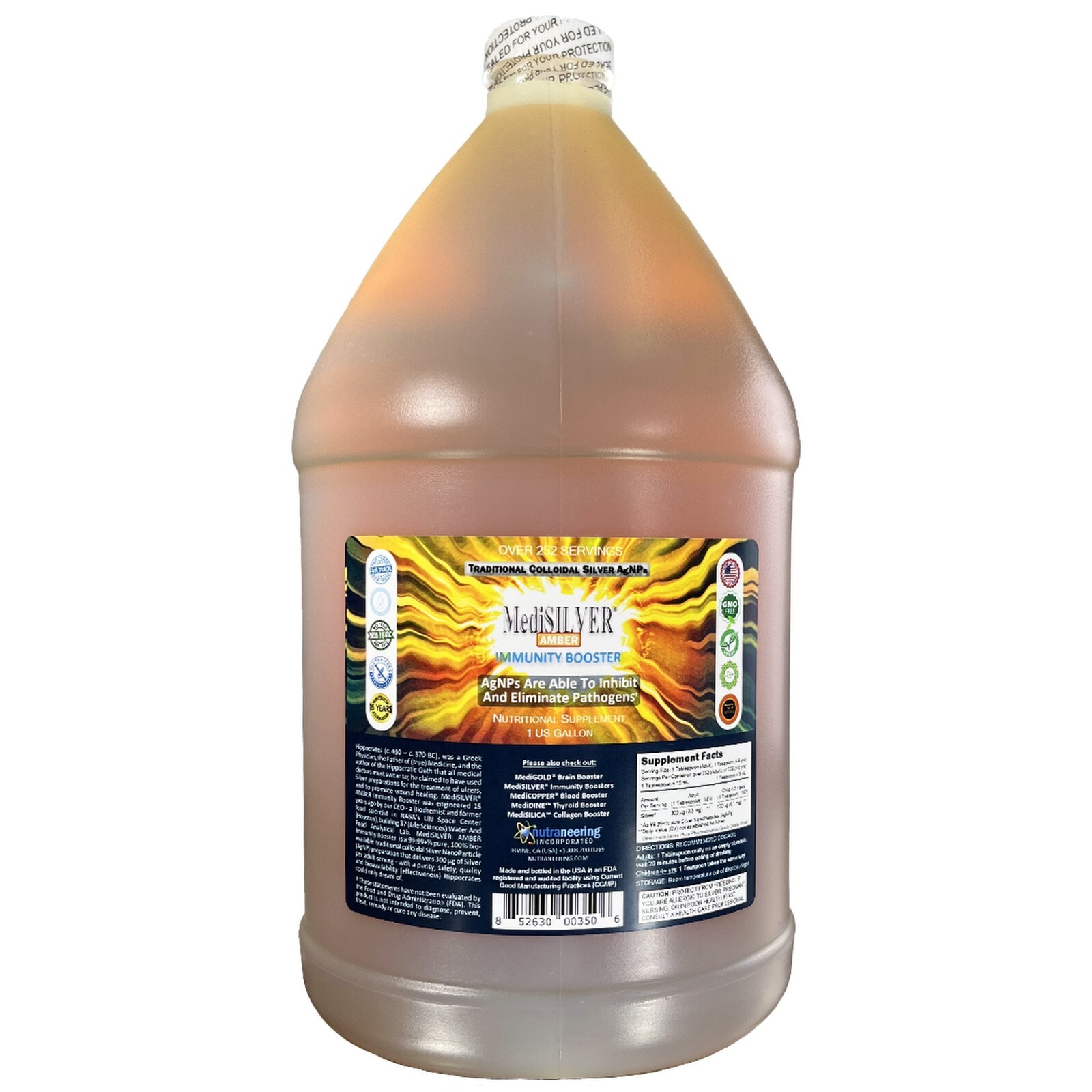 MediSILVER® AMBER Immunity Booster Traditional Colloidal Silver AgNP: 1 Gallon