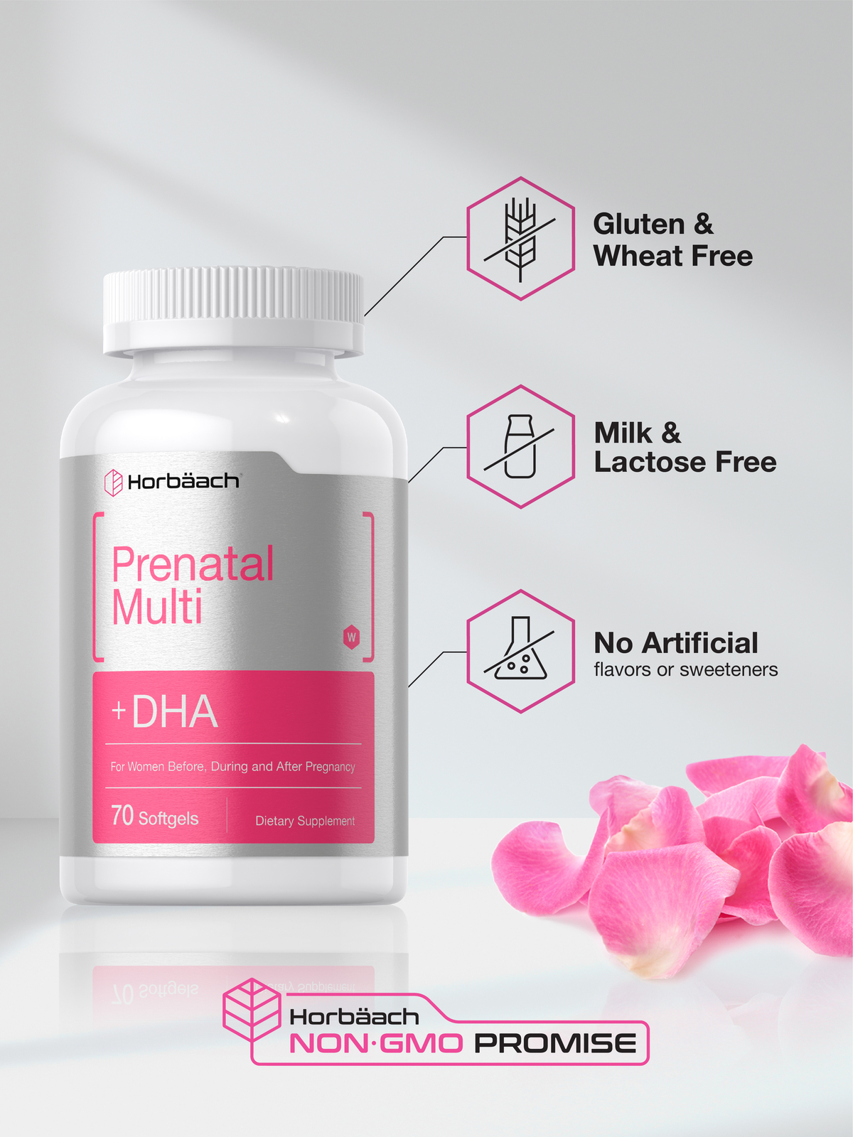 Prenatal Multivitamin With DHA, Iron and Folic Acid | 70 Softgels | by Horbaach