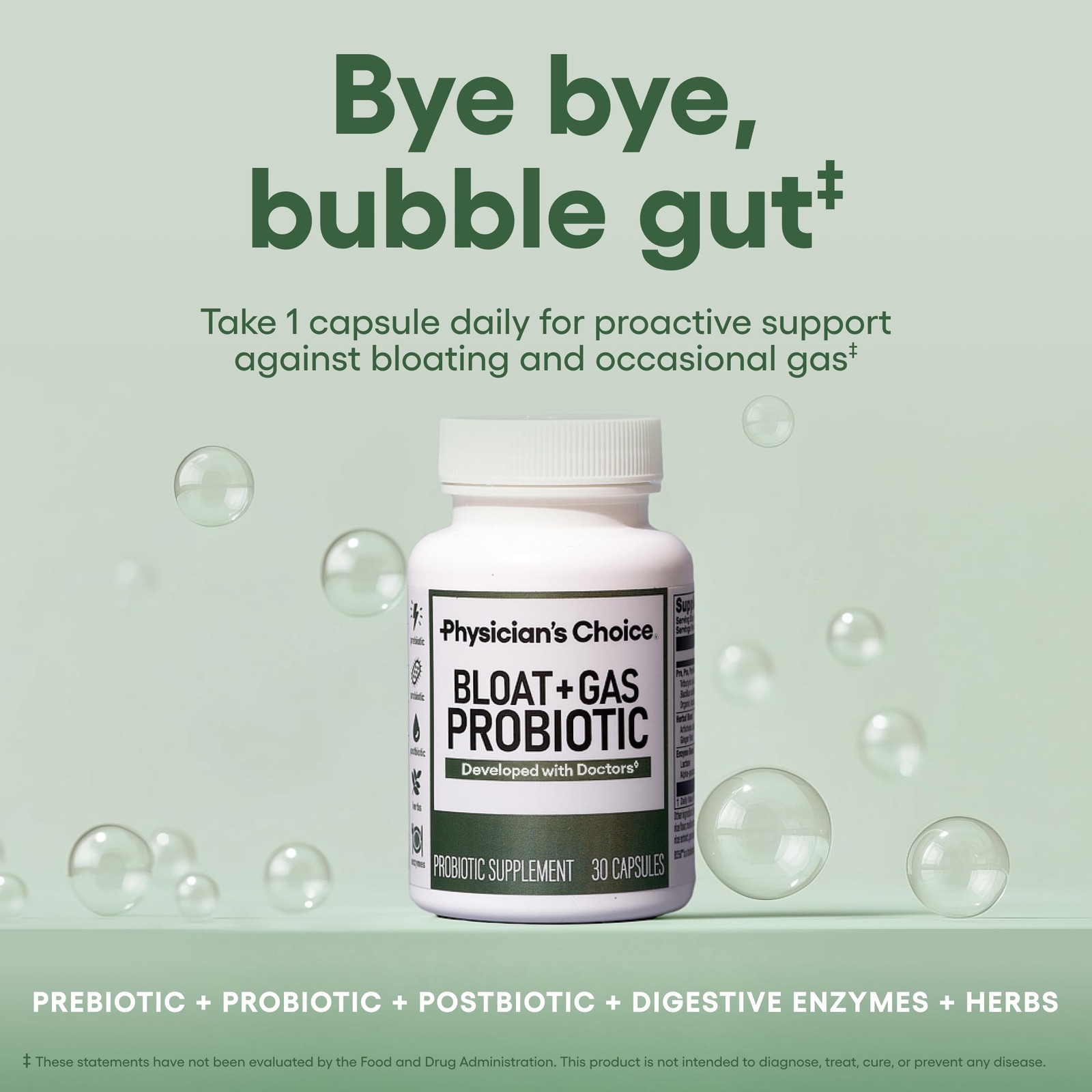 Physicians CHOICE Bloat Gas Probiotic 5-in-1 Proactive Support + Daily Relie…