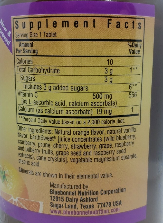 Bluebonnet Earthsweet Chewables Vitamin C [Orange Flavor] 500mg, 90 chew tablets