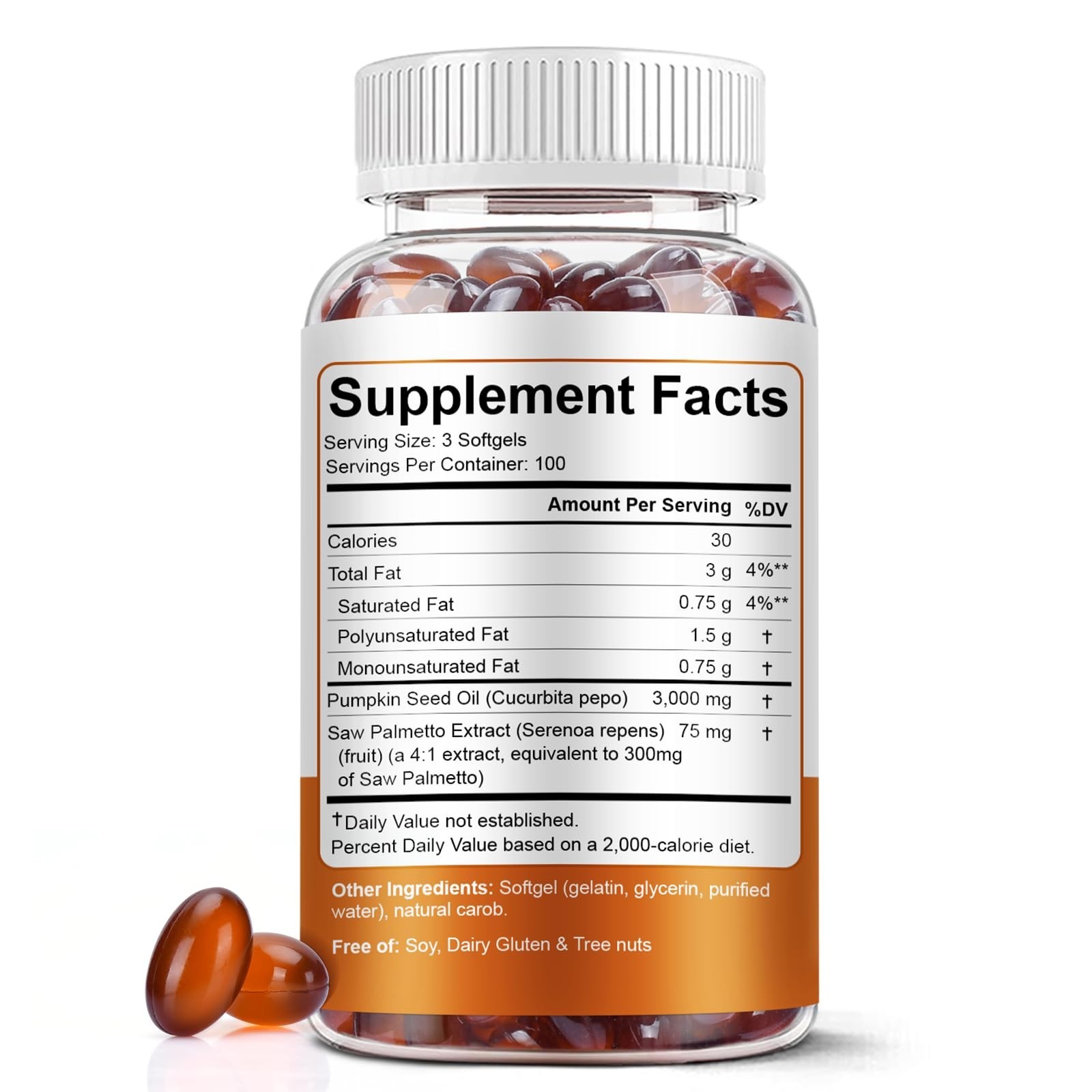 Pumpkin Seed Oil & Saw Palmetto Softgels 3000mg, 300 Count | Cold-Pressed, Non-G