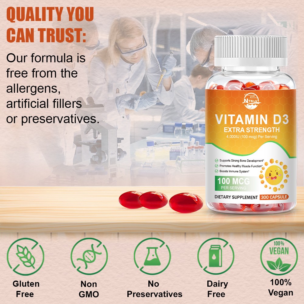 Vitamin D3 4000IU 100mcg Capsules Immune Bone Muscle Health Support 300 Capsules