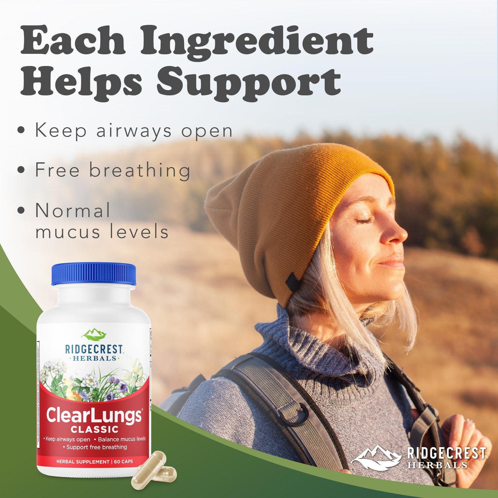 RidgeCrest Herbals ClearLungs Classic, Daily Health 1 Count (Pack of 60)