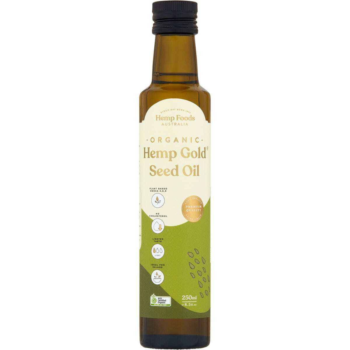 Hemp Foods Australia Organic Hemp Gold Seed Oil Contains Omega 3, 6 & 9 250ml (P