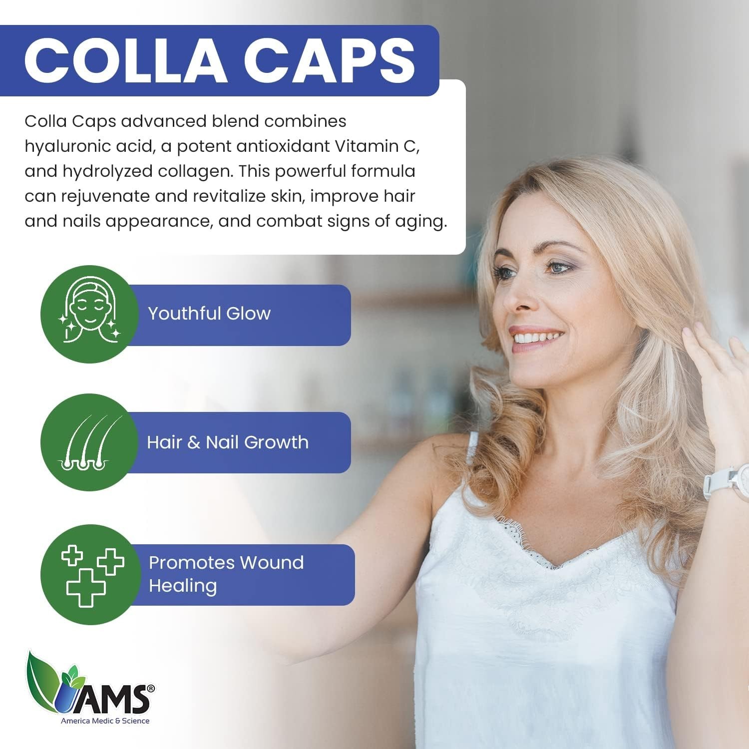 America Medic & Science Colla Caps Collagen & Hyaluronic Acid Supplement – 60ct.