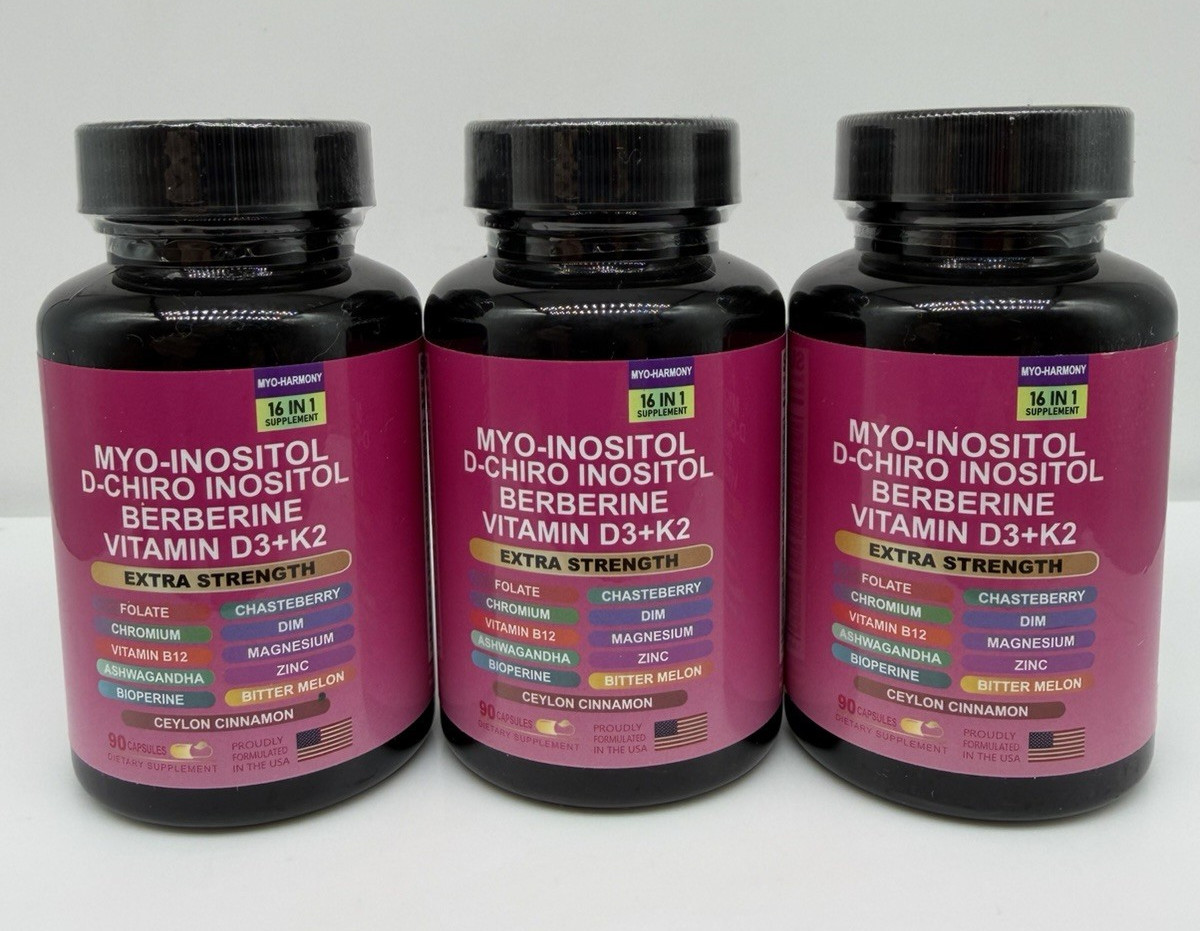 3 Pack Myo-Inositol D-Chiro Inositol Berberine D3+K2 – 90 Caps – Free Shipping