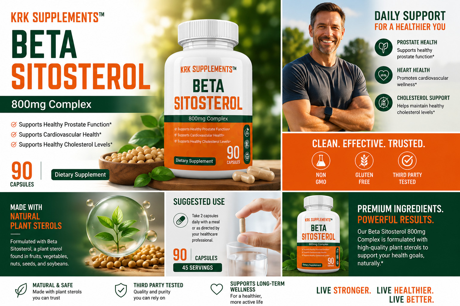 1 pc Beta Sitosterol 800mg Prostate Support Urinary Bladder KRK Supplements