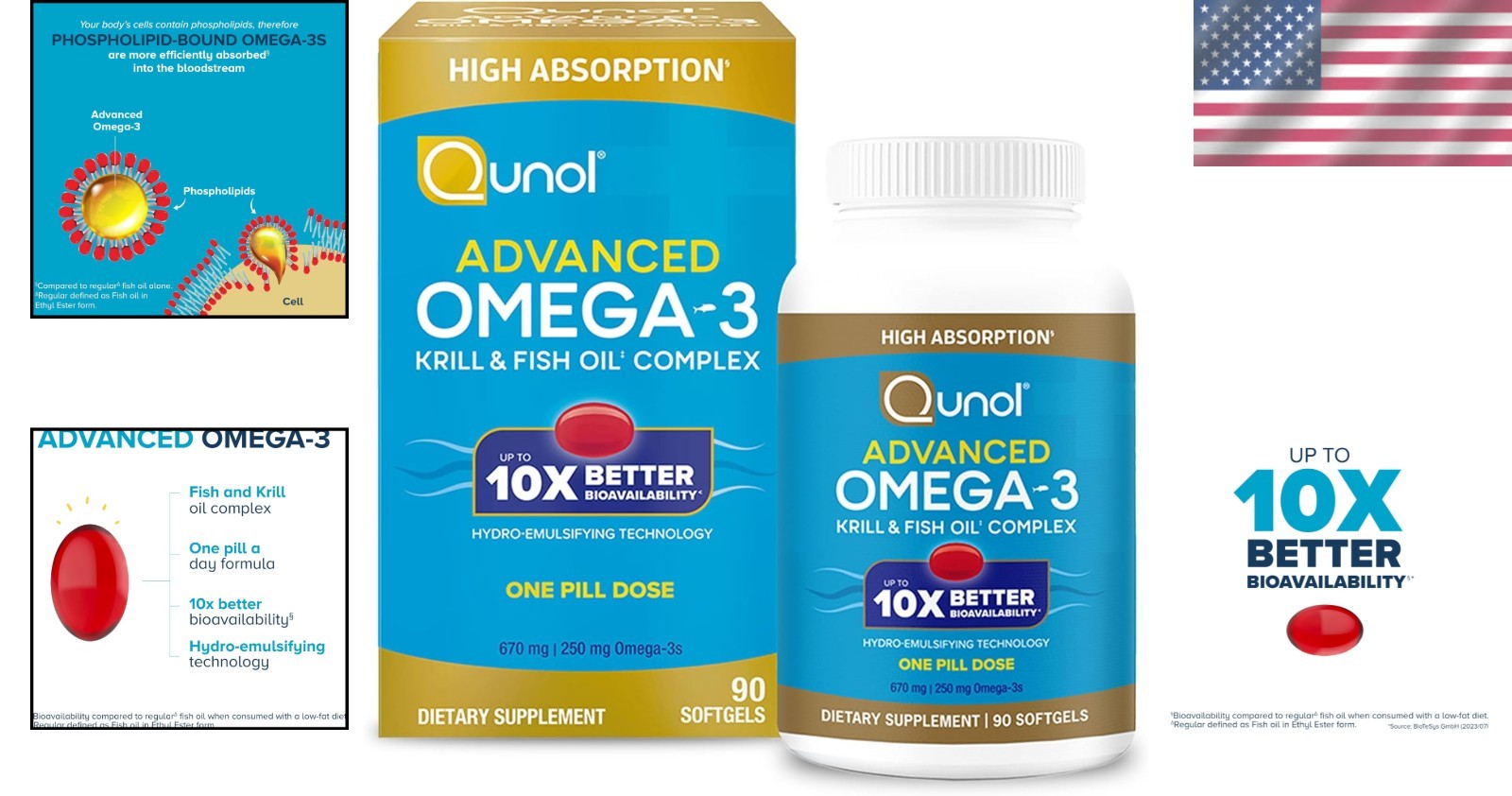EPA & DHA Rich Omega 3 Complex: Fish & Krill Oil for Heart, Brain & Joint Health