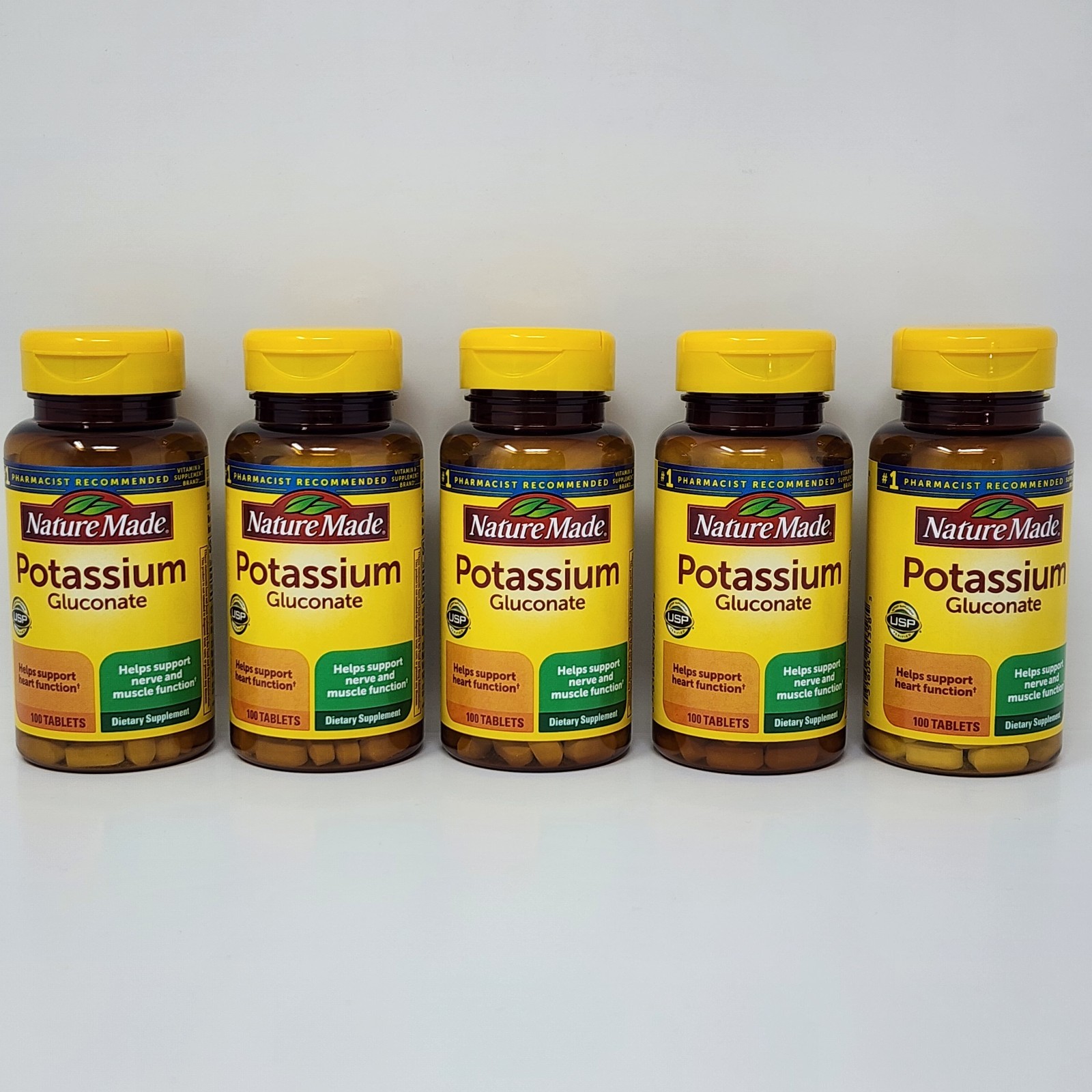 Nature Made Potassium Gluconate 550 mg, 100 Tabs per Bottle (5 Pack) Exp 07/2029