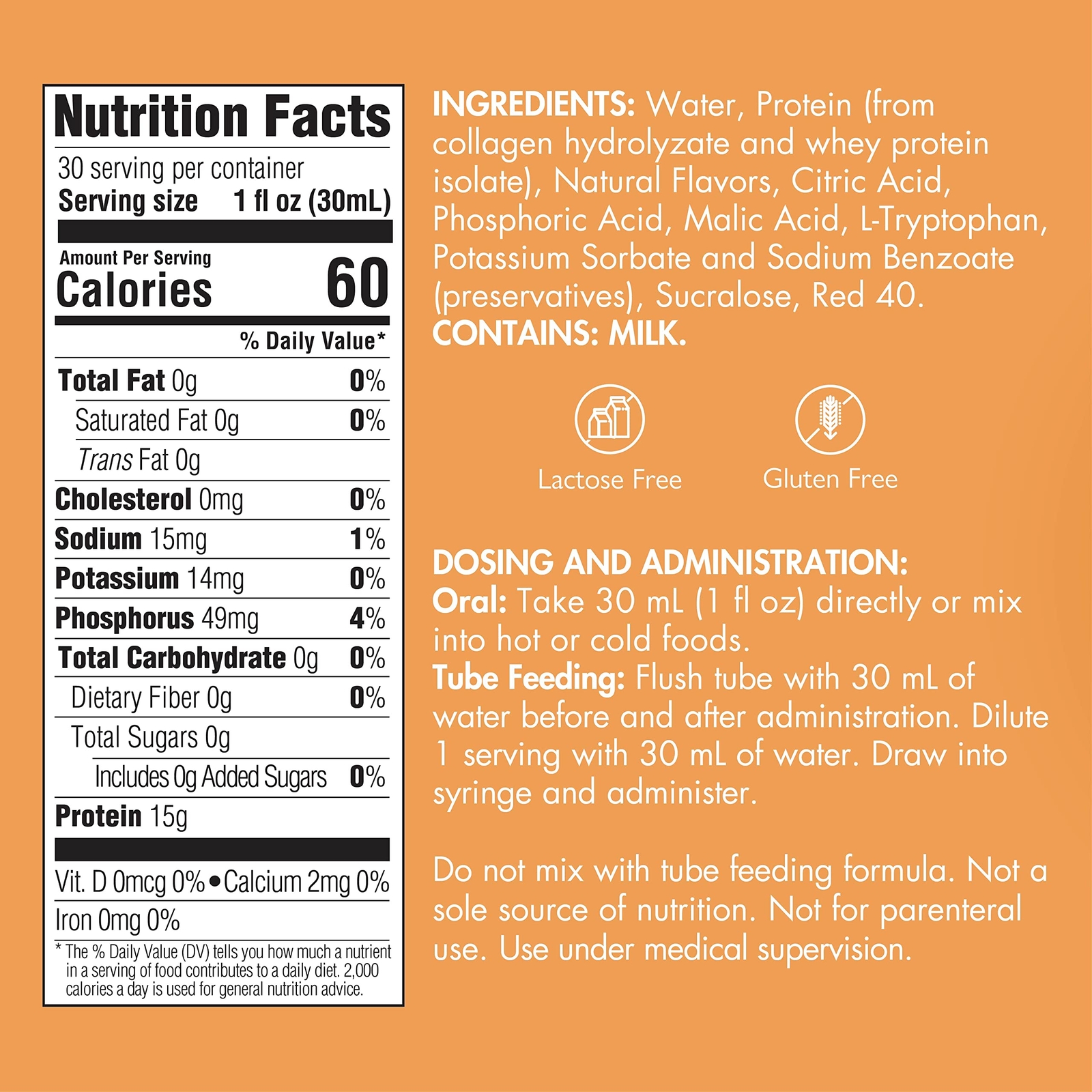 Liquid Collagen Peptides Type I, III 15 Grams Protein per Oz. |Prosource NoCarb