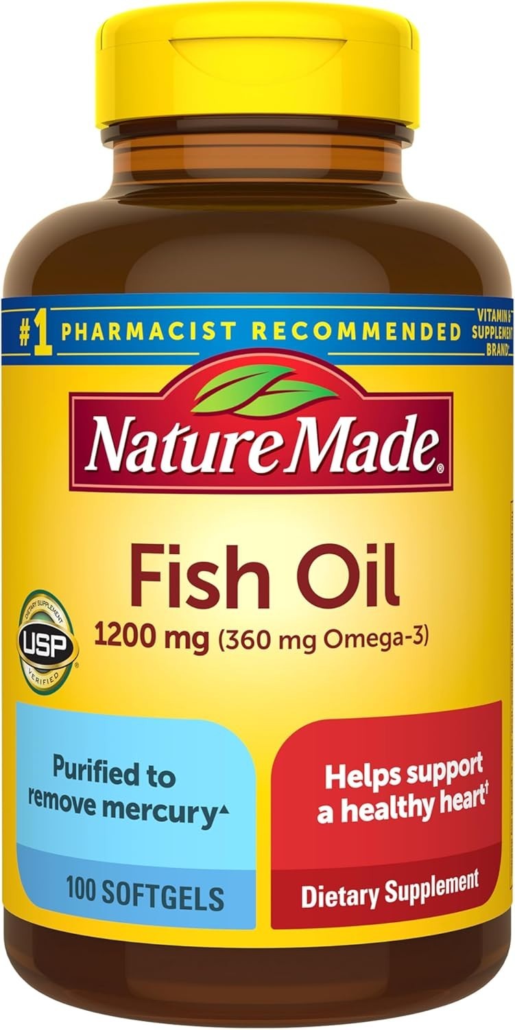 Purified Omega 3 Fish Oil 1200mg Softgels – 100 Count for Daily Heart Support