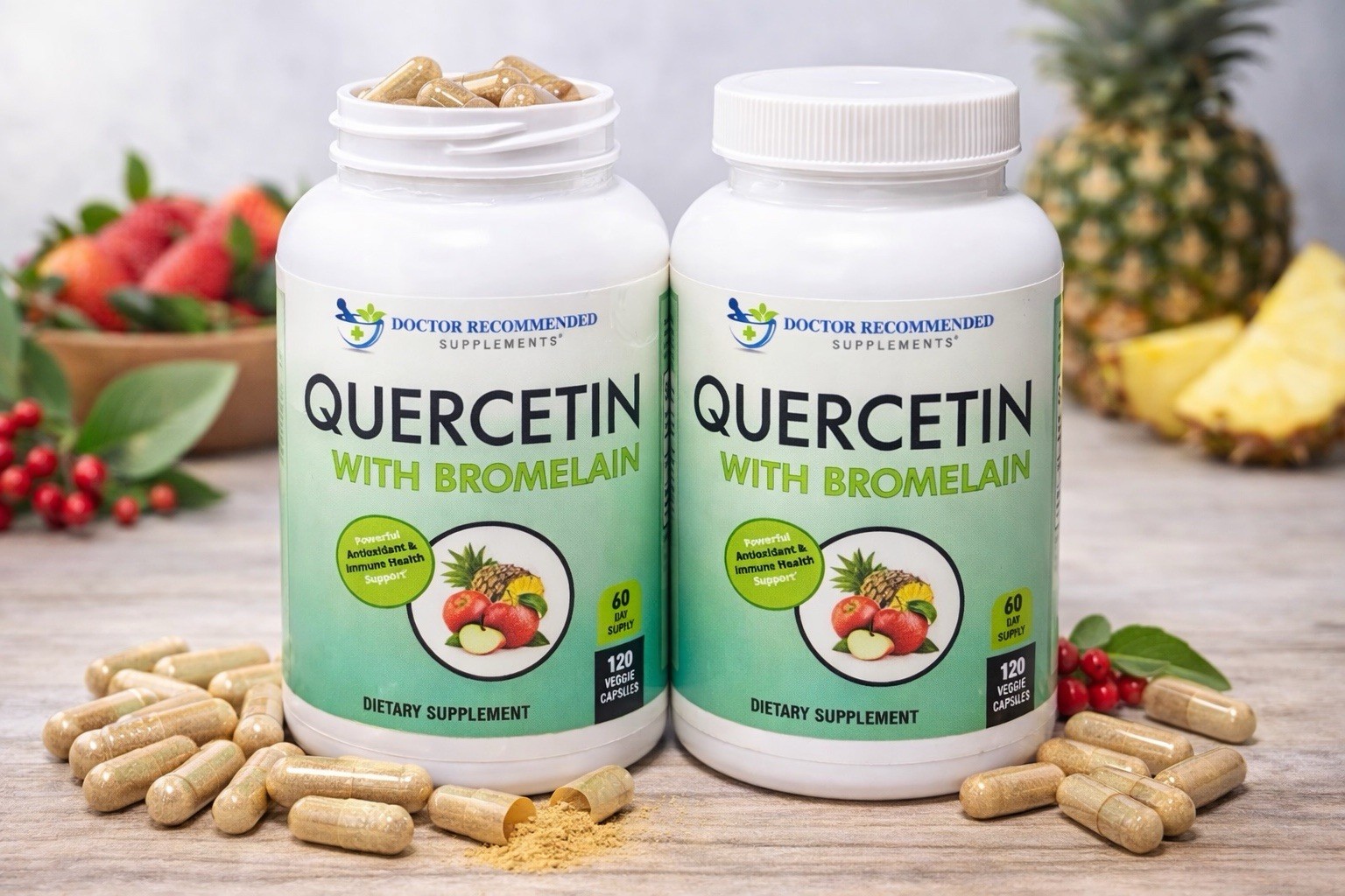 Quercetin 800mg with Bromelain 165mg Per Serving 120 Veggie Capsules TWO PACK 💊
