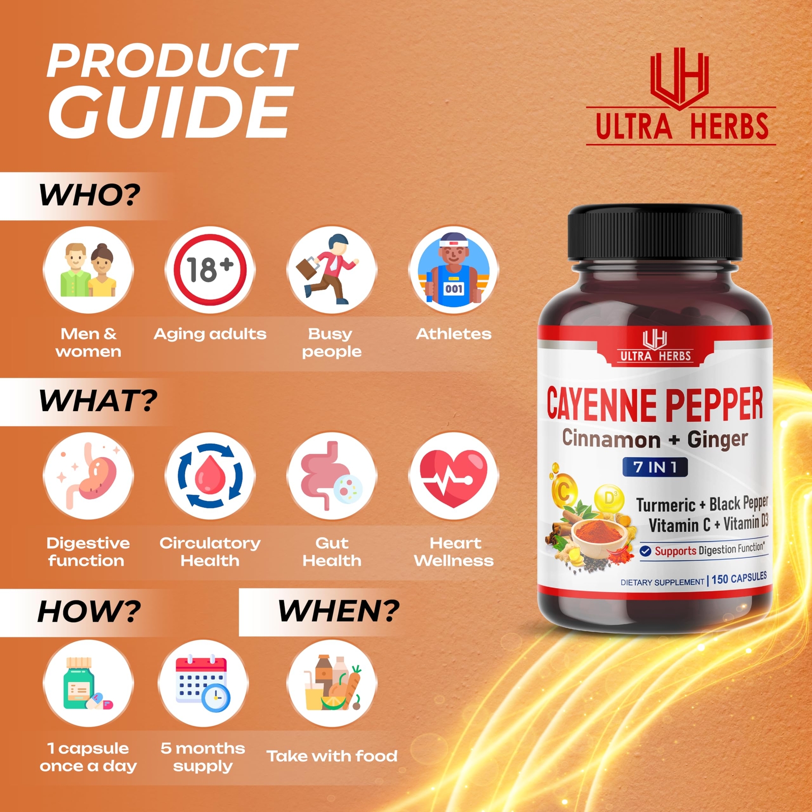 Ultra Herbs Cayenne Pepper Capsules 150 Count 20 1 Extract for Overall Health