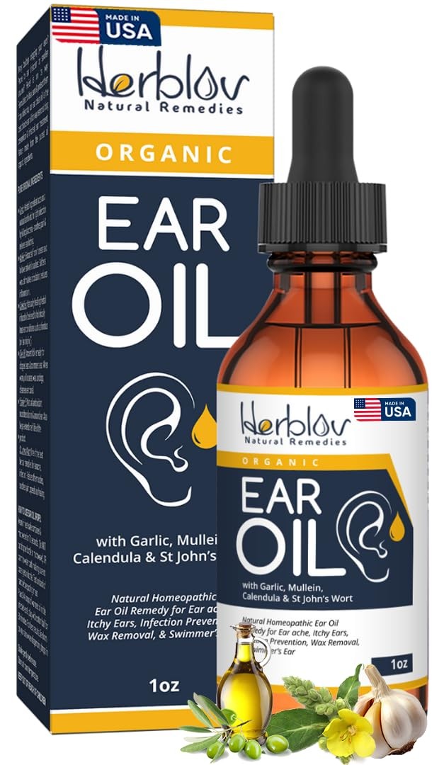 Organic Ear Oil for Infections – Natural Eardrops 1 Fl Oz (Pack of 1)