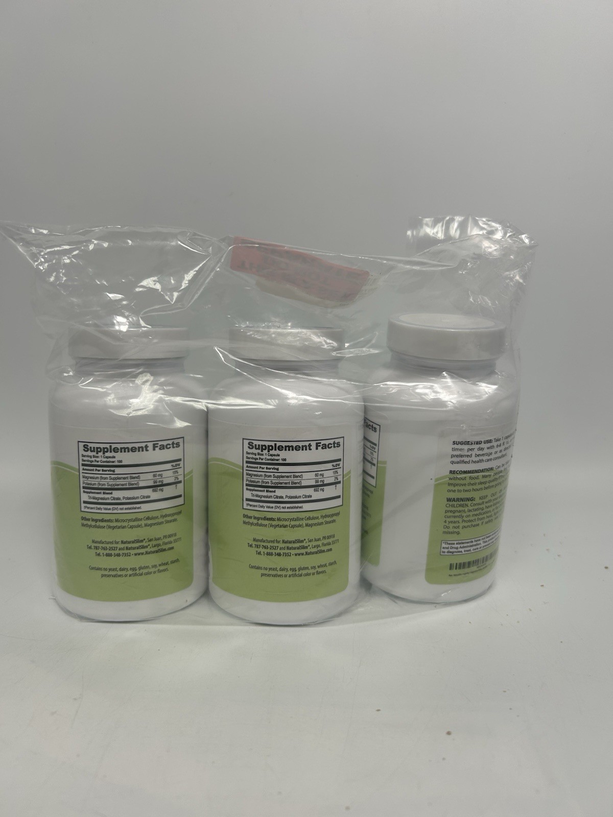 3 PACK NaturalSlim MagicMag-C Magnesium Citrate Capsules Potassium 300 Ct 07/28