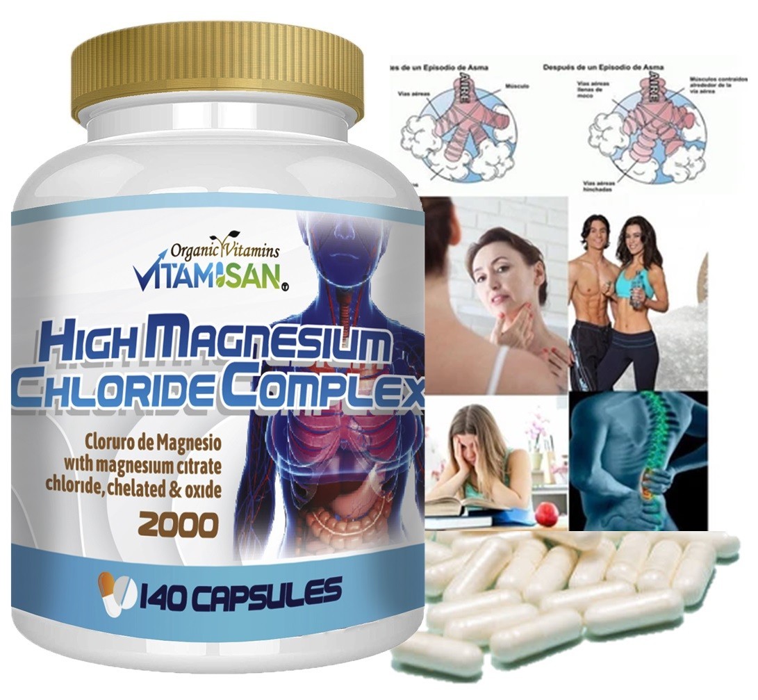 HIGH Cloruro de magnesium Magnesium Chloride High absorption 140 caps & OXIDE
