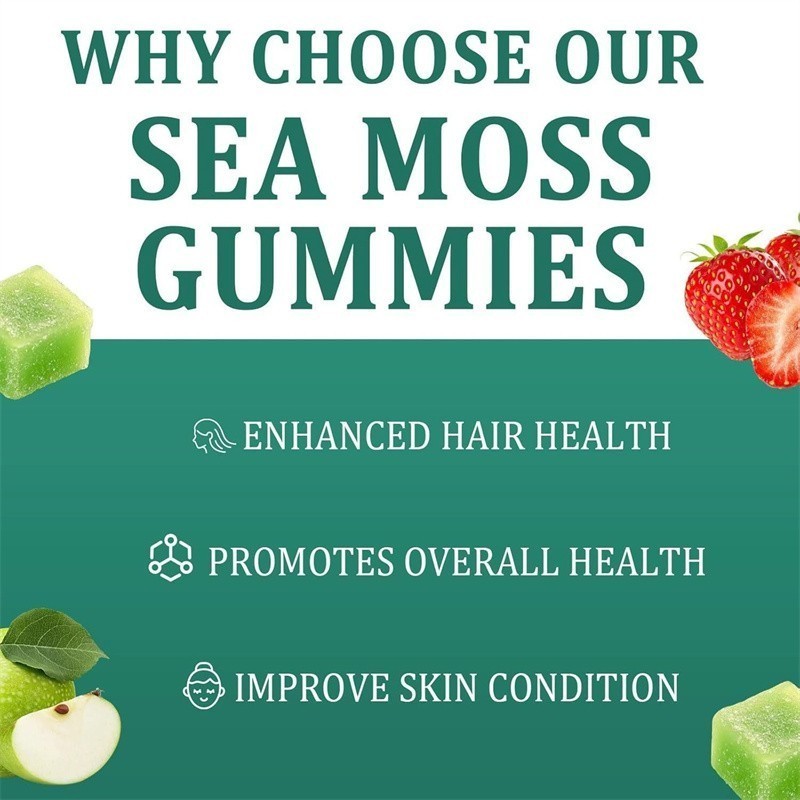 16 in 1 Organic Sea Moss Gummy | Irishmoss Extract 6000Mg | Green Apple Flavor