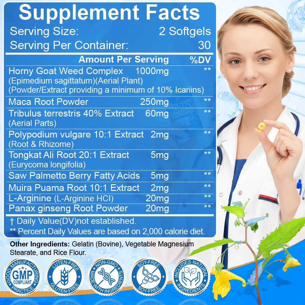 Horny Goat Weed Extract with Maca, Saw Palmetto Ginseng,Arginine, Enhancer-