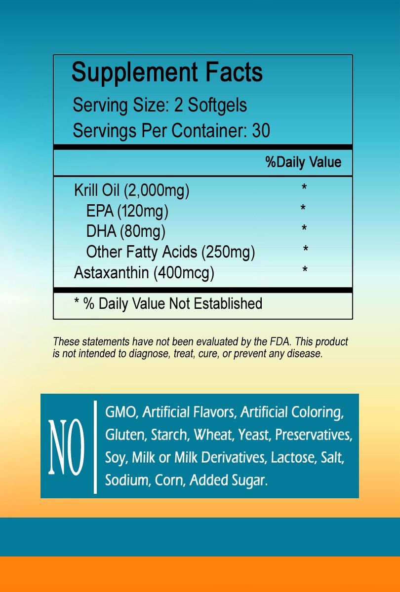 Krill Oil with Astaxanthin Extra Strength 2000 MG 60 Count Softgels New Bottle..