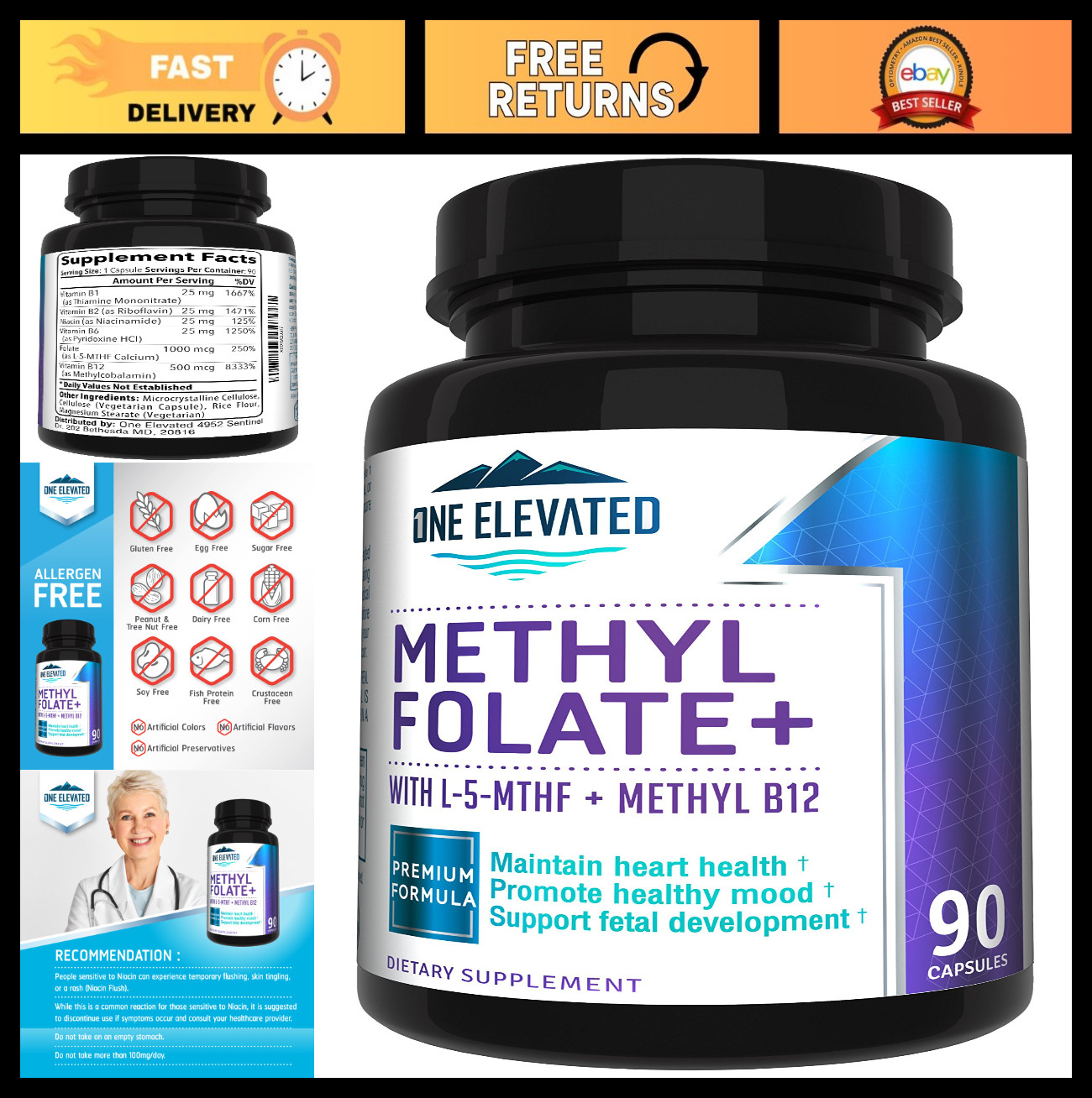 Double Strength Bioactive Methyl Folate & B12 Complex – 3 Month Supply, Max Resu