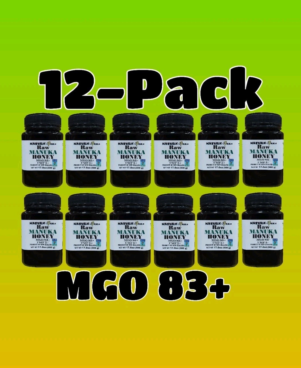 MANUKA HONEY 12-Pack MGO 60+ 1.1Lb 17.6oz NEW ZEALAND MANUKA HONEY 5+