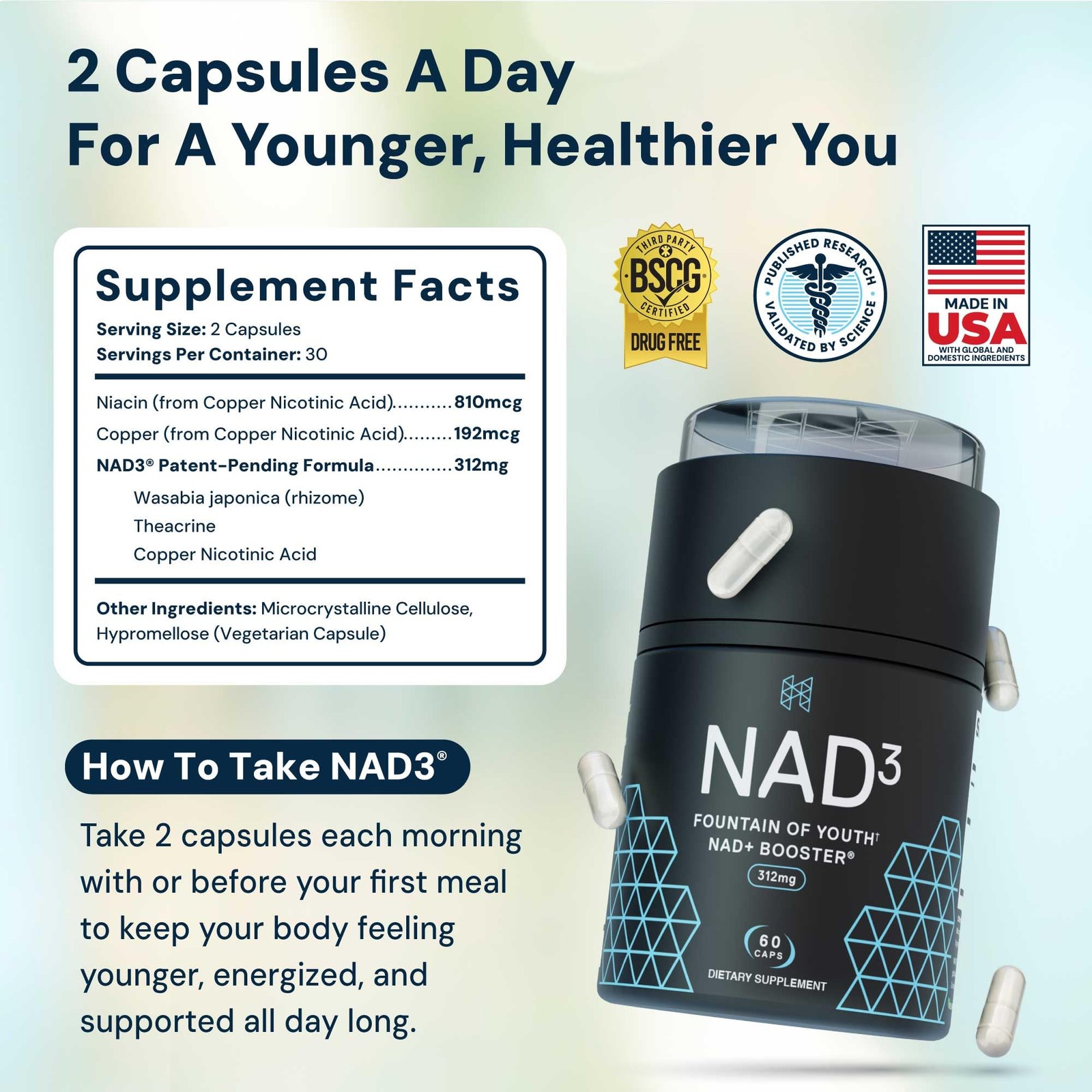 HPN NAD+ Booster (NAD3), Anti Aging Cell Booster, NRF2 Activator, Nicotinamide R