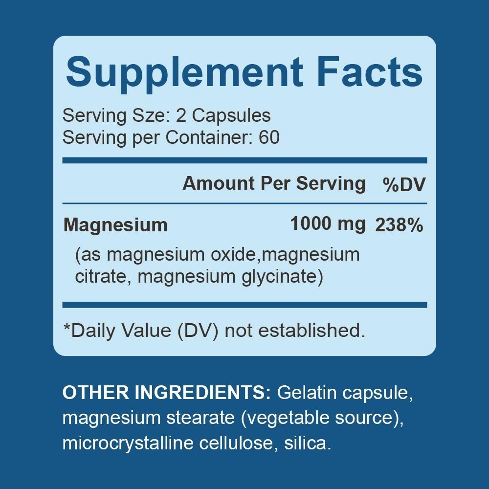 Magnesium Complex 1000mg, High Absorption 120 Capsules – Gluten Free and Non-GMO