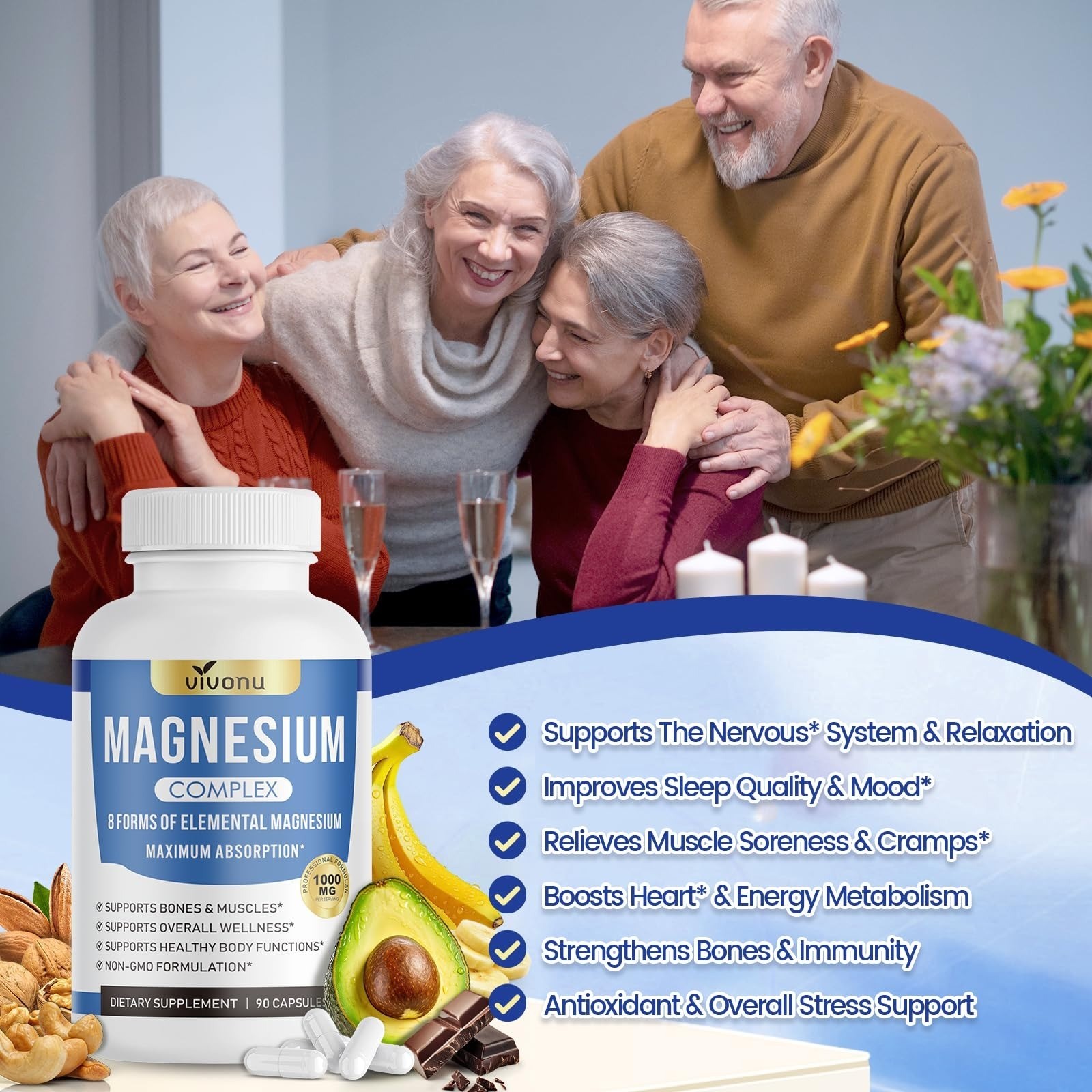 VivoNu Magnesium Complex 1000mg for Women 90 Capsules Non-GMO